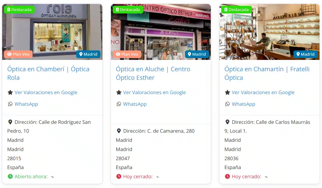 buscar opticas Madrid